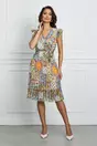 Rochie Ariana cu imprimeu multicolor si cordon in talie