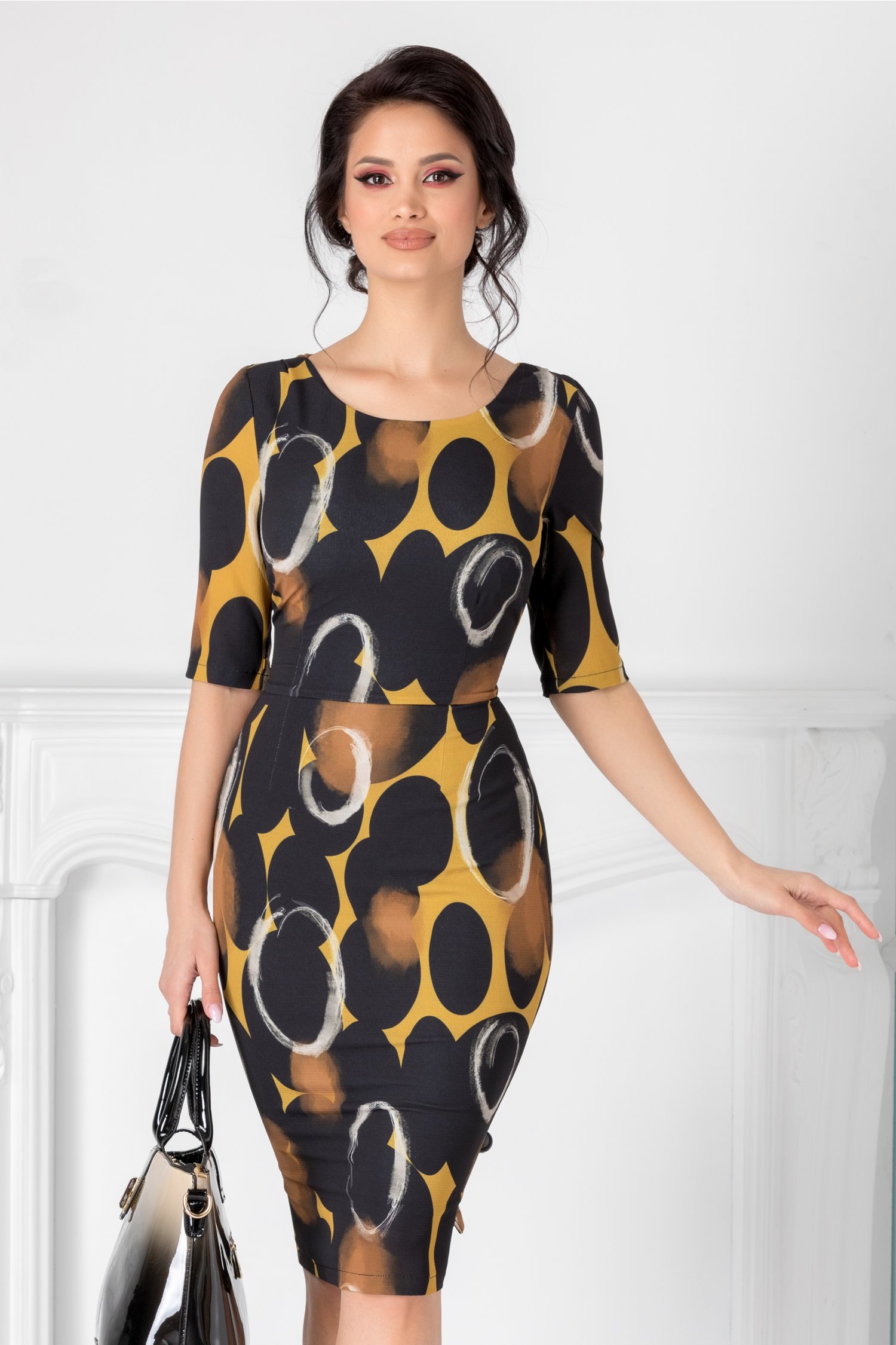 Rochie Aurora neagra cu imprimeu abstract