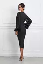 Rochie Beatrice neagra cu maneci din voal cu pene la baza