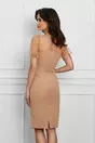 Rochie eleganta din stofa bej cu broderie florala la bust si buline