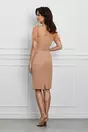 Rochie eleganta din stofa bej cu broderie florala la bust si buline