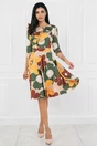 Rochie bej cu imprimeu floral verde si galben