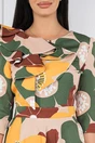 Rochie bej cu imprimeu floral verde si galben