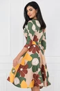Rochie bej cu imprimeu floral verde si galben