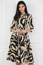 Rochie  bej cu imprimeuri negre si buzunare functionale