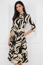 Rochie  bej cu imprimeuri negre si buzunare functionale