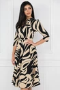 Rochie  bej cu imprimeuri negre si buzunare functionale