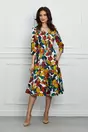 Rochie Bella alba cu imprimeu multicolor si nasturi decorativi