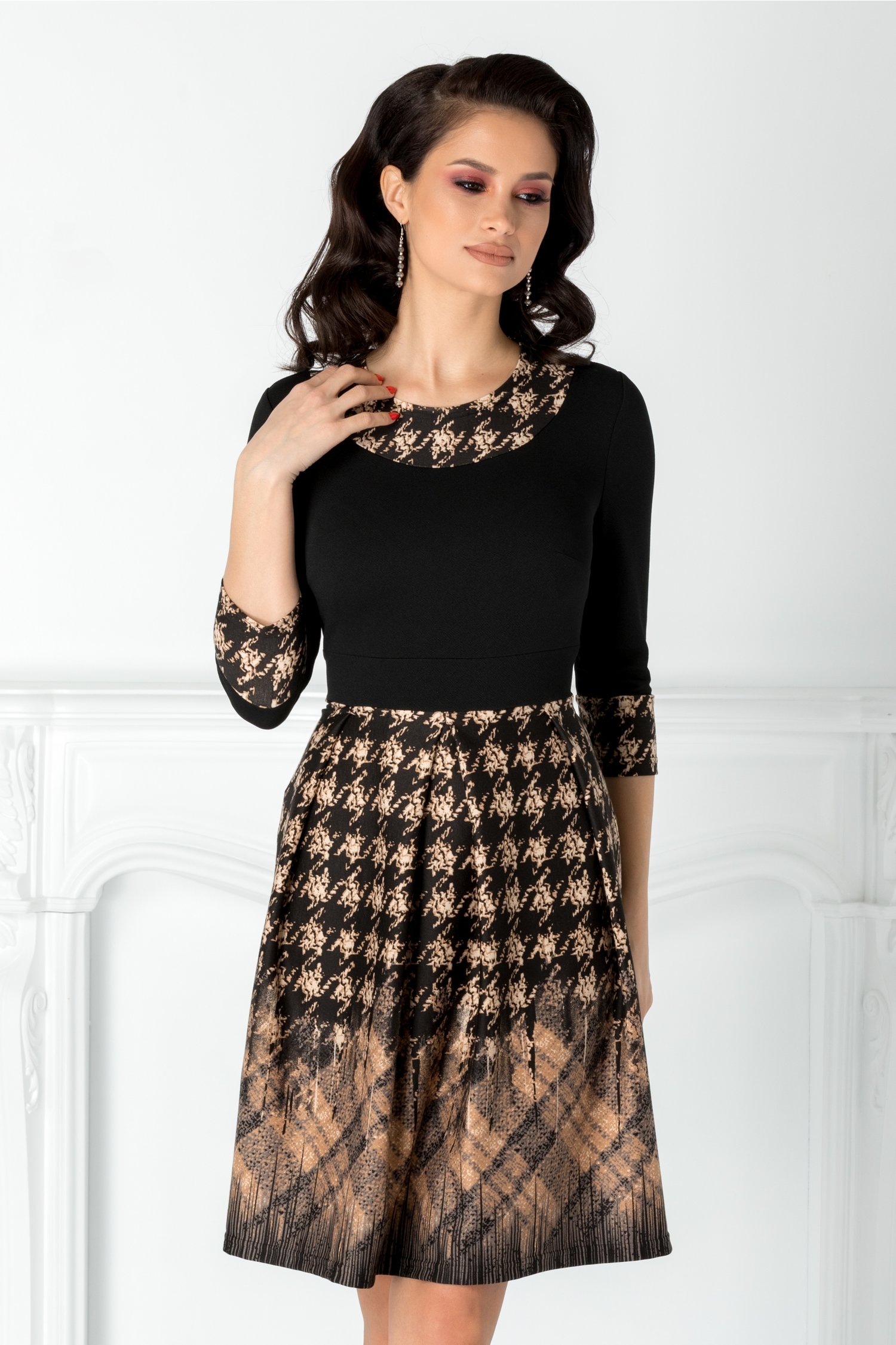 Rochie Berta neagra cu imprimeu maro in degrade
