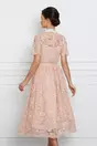 Rochie Betty roz din dantela cu guler alb si curea in talie