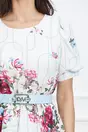 Rochie Bianca alba cu dungi bleu si flori fucsia