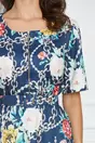 Rochie Bianca bleumarin cu imprimeu chain si flori colorate