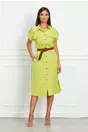 Rochie Bianca tip camasa verde crud cu nasturi si curea in talie