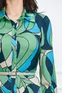 Rochie Biby verde cu imprimeuri albastre si curea in talie