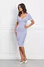 Rochie bleu cu buline si dantela la maneci si baza