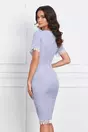 Rochie bleu cu buline si dantela la maneci si baza
