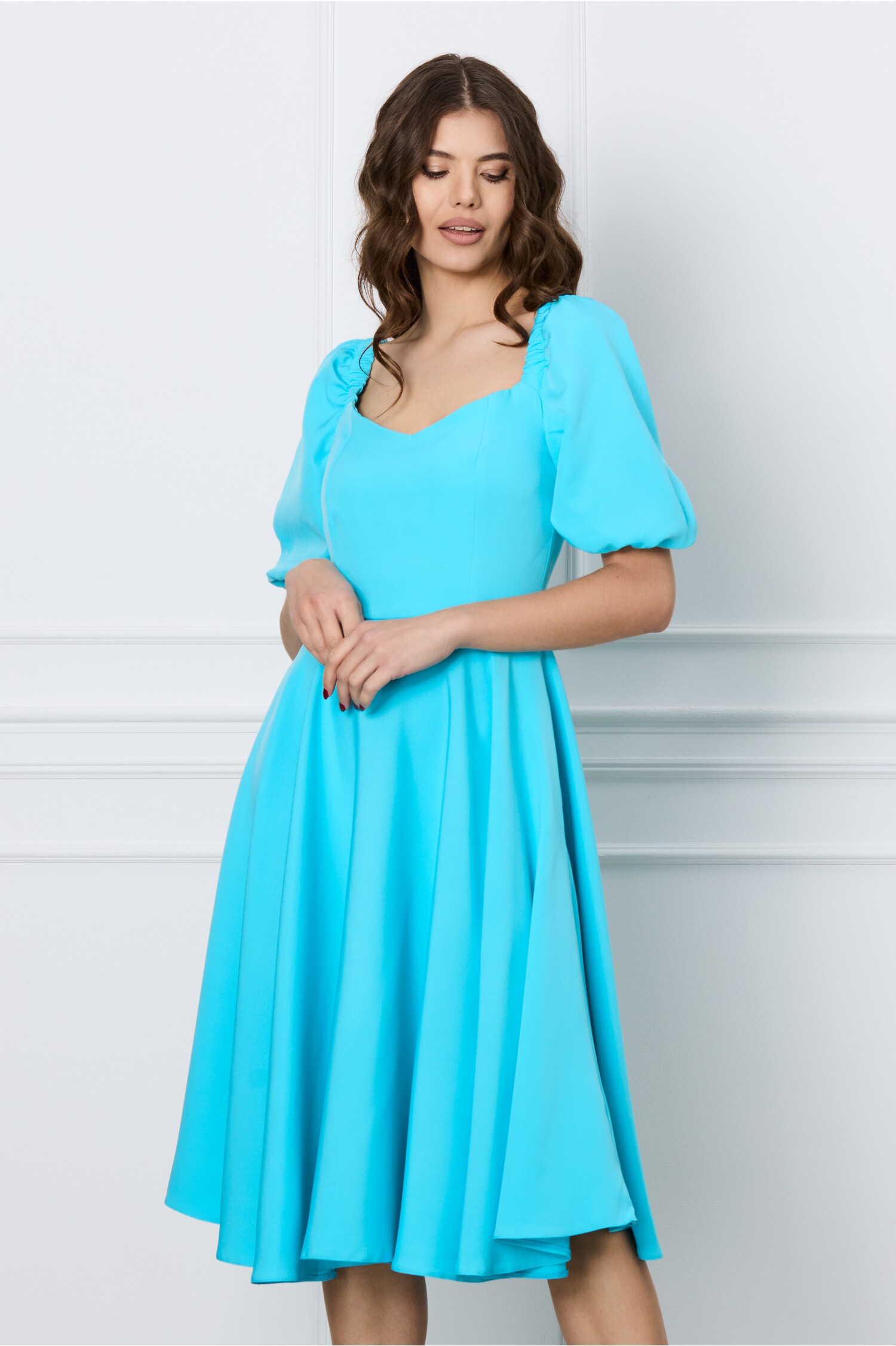 Rochie bleu cu elastic la umeri