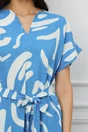Rochie bleu cu imprimeu alb si cordon in talie