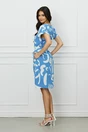 Rochie bleu cu imprimeu alb si cordon in talie