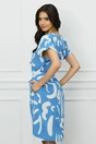Rochie bleu cu imprimeu alb si cordon in talie