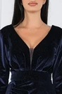 Rochie bleumarin din catifea cu insertii din fir lurex