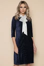 Rochie eleganta bleumarin din velur cu funda din satin