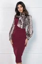 Rochie bordo cu animal print pe bust si maneci