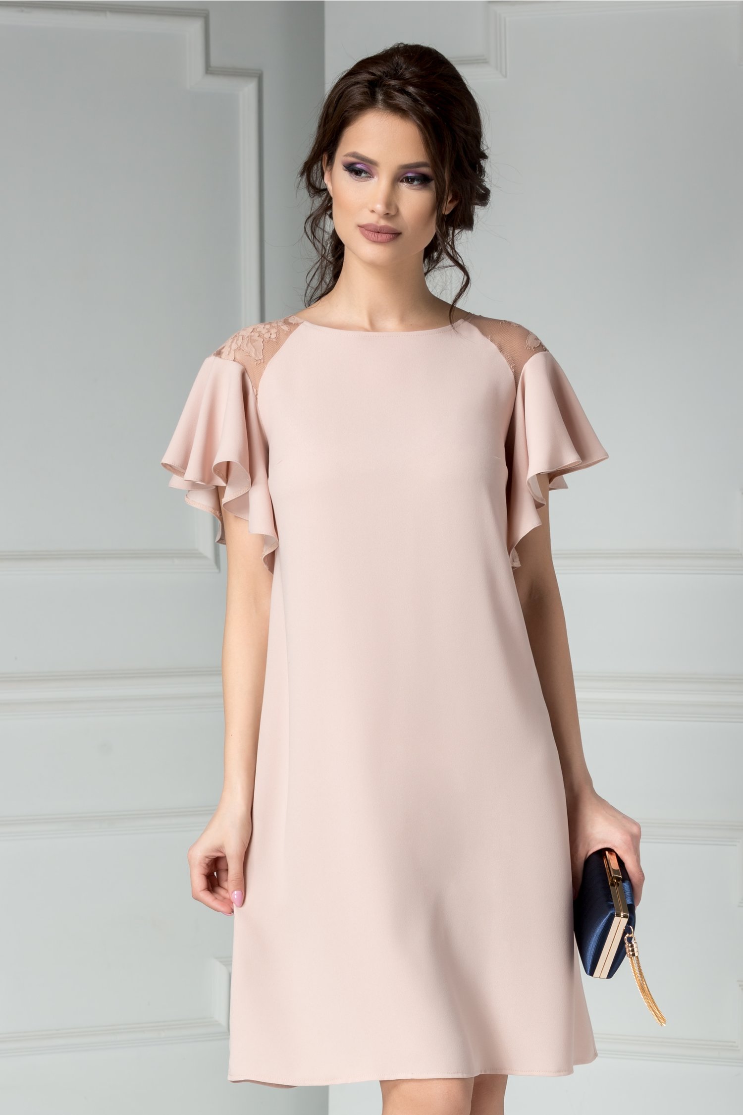 Rochie Brise bej de ocazie cu dantela maneci