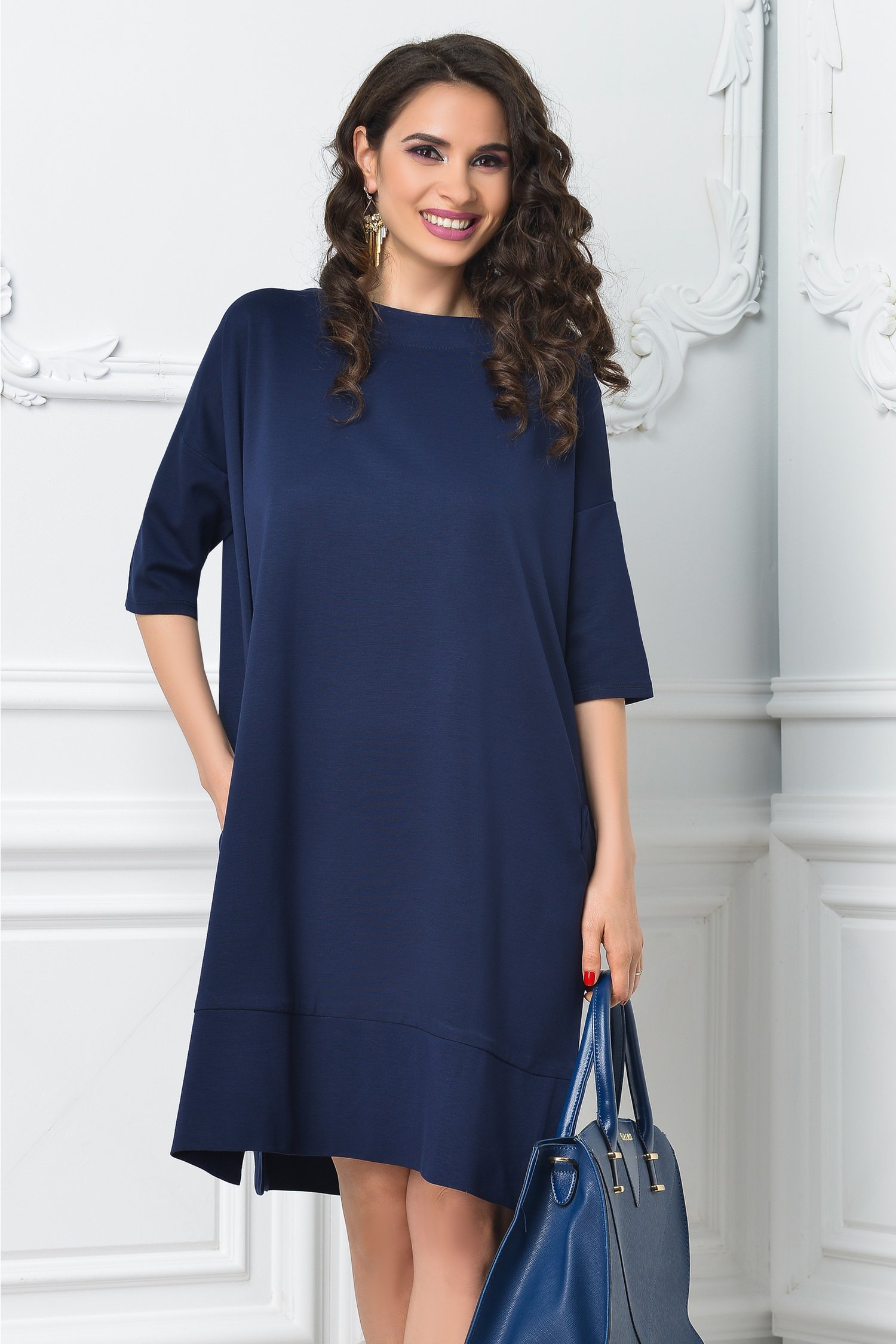 Rochie Brise bleumarin croi larg cu buzunare