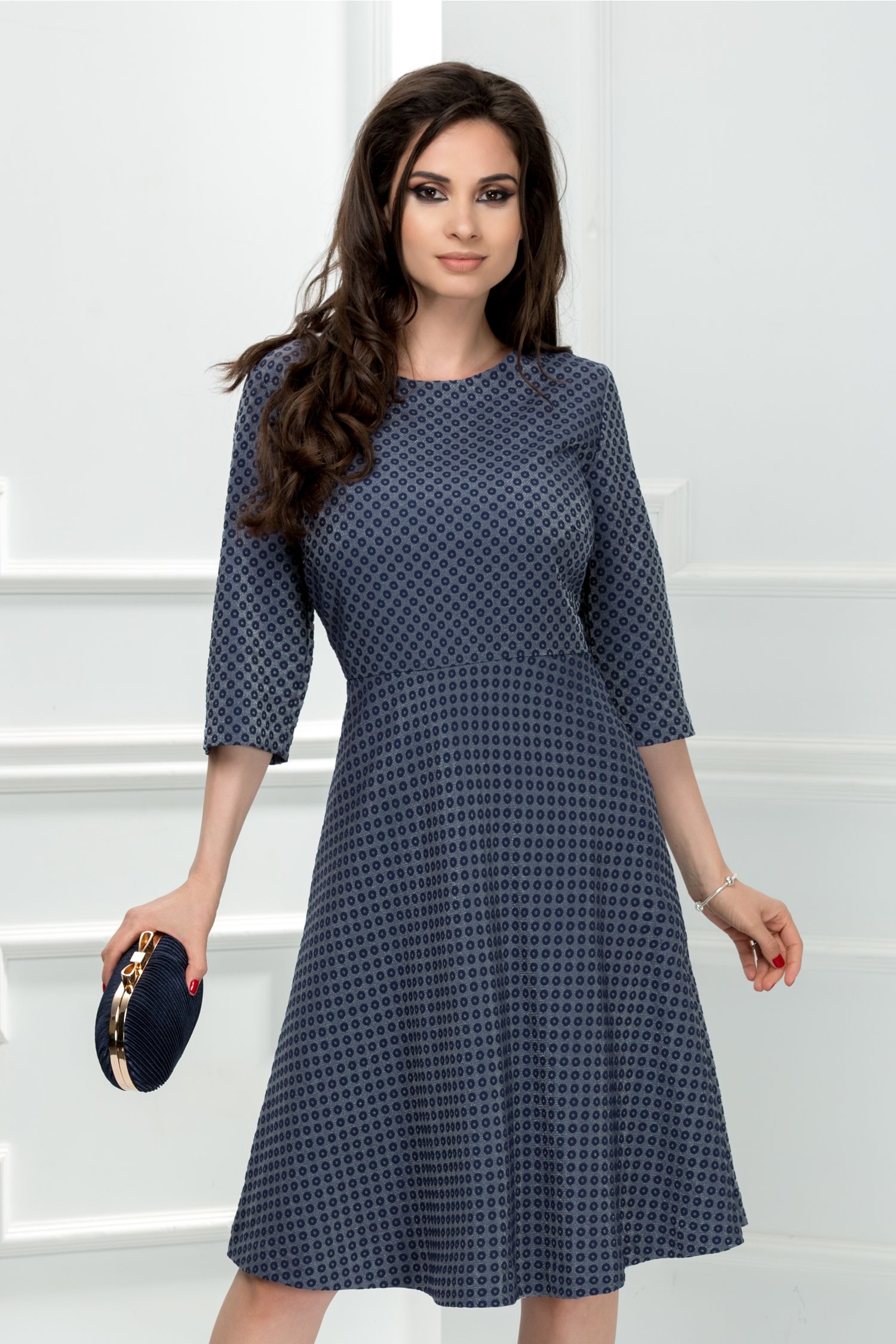 Rochie Brise bleumarin de ocazie cu cercuri