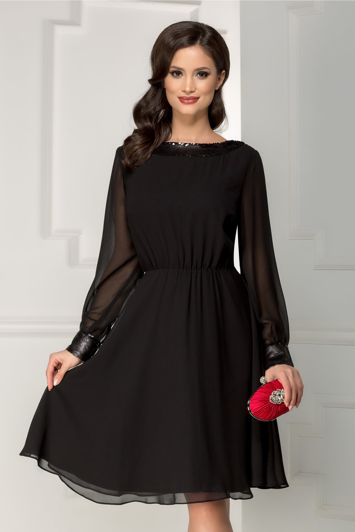Rochie Brise neagra din voal cu paiete