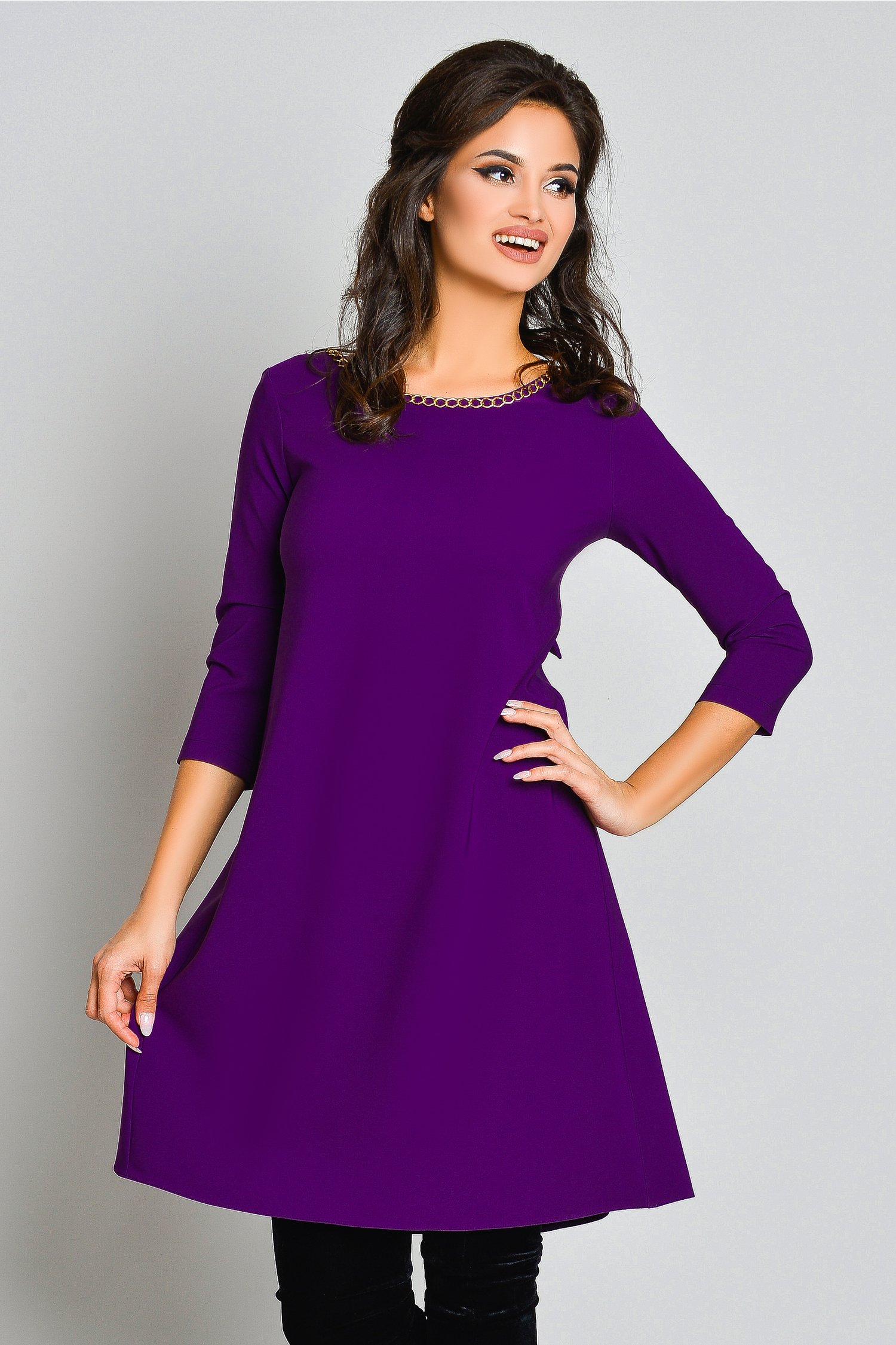 Rochie Bruna Mov Eleganta de Ocazie Croi Larg