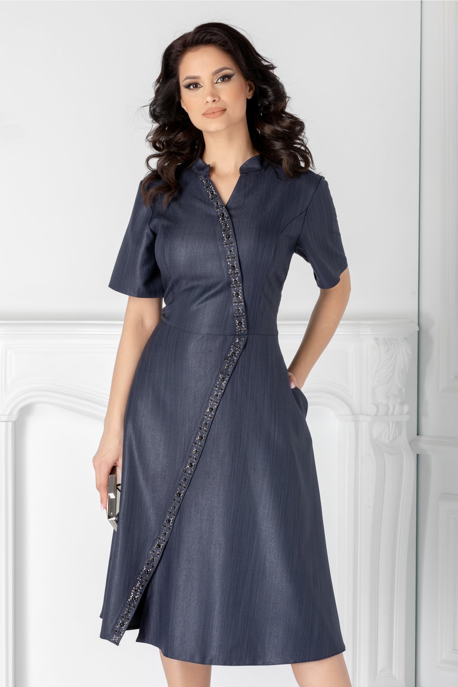 Rochie Bryce bleumarin cu fir argintiu