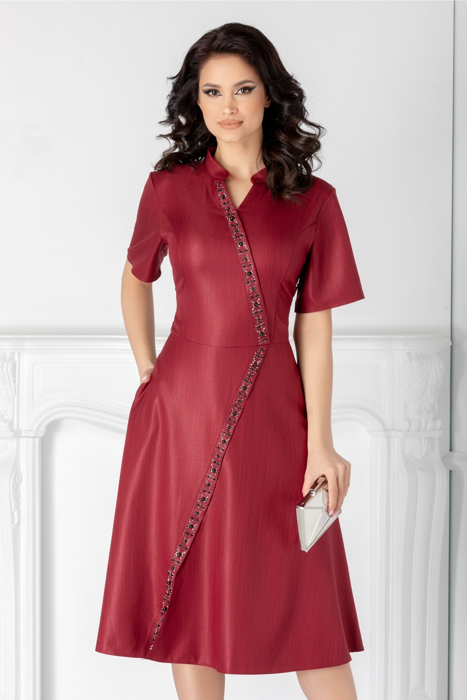 Rochie Bryce bordo cu fir argintiu