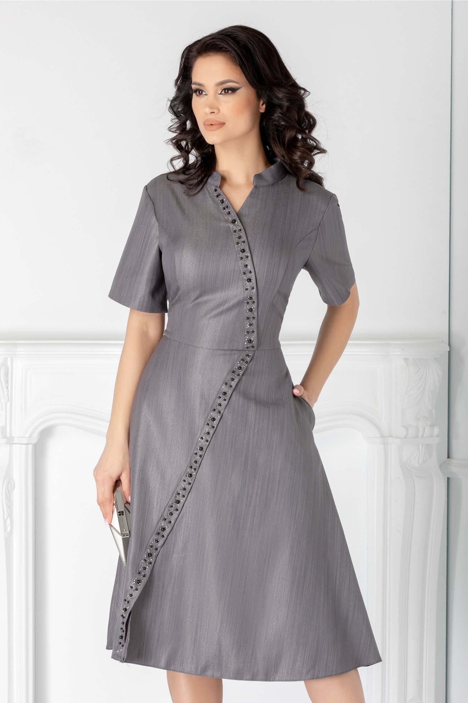 Rochie Bryce gri cu fir argintiu