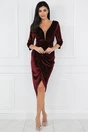 Rochie burgundy din catifea cu insertii din fir lurex