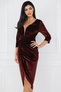 Rochie burgundy din catifea cu insertii din fir lurex