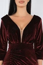 Rochie burgundy din catifea cu insertii din fir lurex
