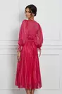 Rochie Carina fucsia plisata cu glitter si curea in talie