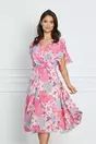 Rochie Carina ivory cu flori roz si bleu