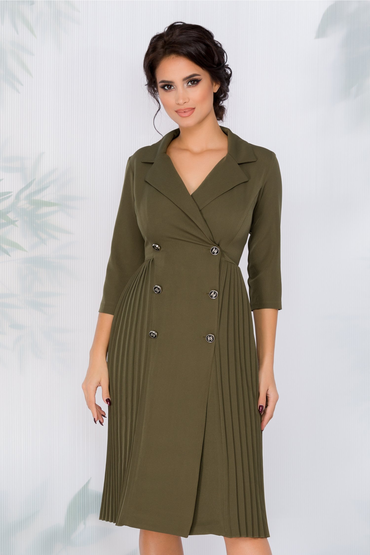 Rochie celine kaki tip sacou cu pliuri