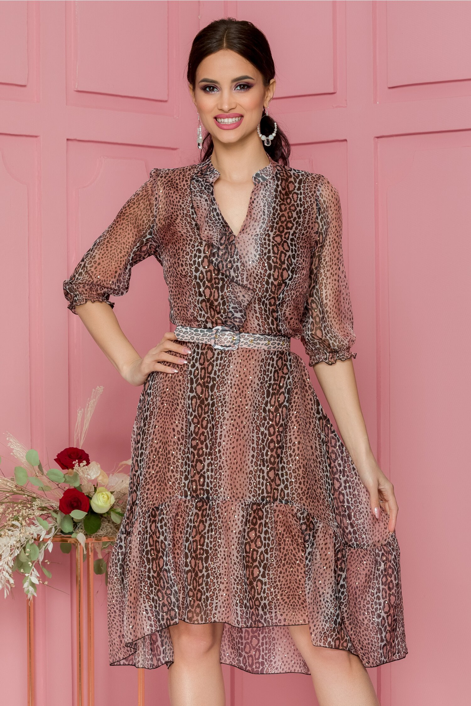 Rochie Cerasela maro cu animal print