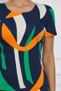 Rochie Charlote bleumarin cu imprimeu orange si verde