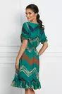 Rochie Christina verde cu imprimeuri galbene in zig-zag