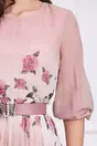 Rochie Corina roz cu imprimeu floral si curea in talie