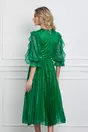 Rochie Corina verde plisata cu volanase la maneci si glitter