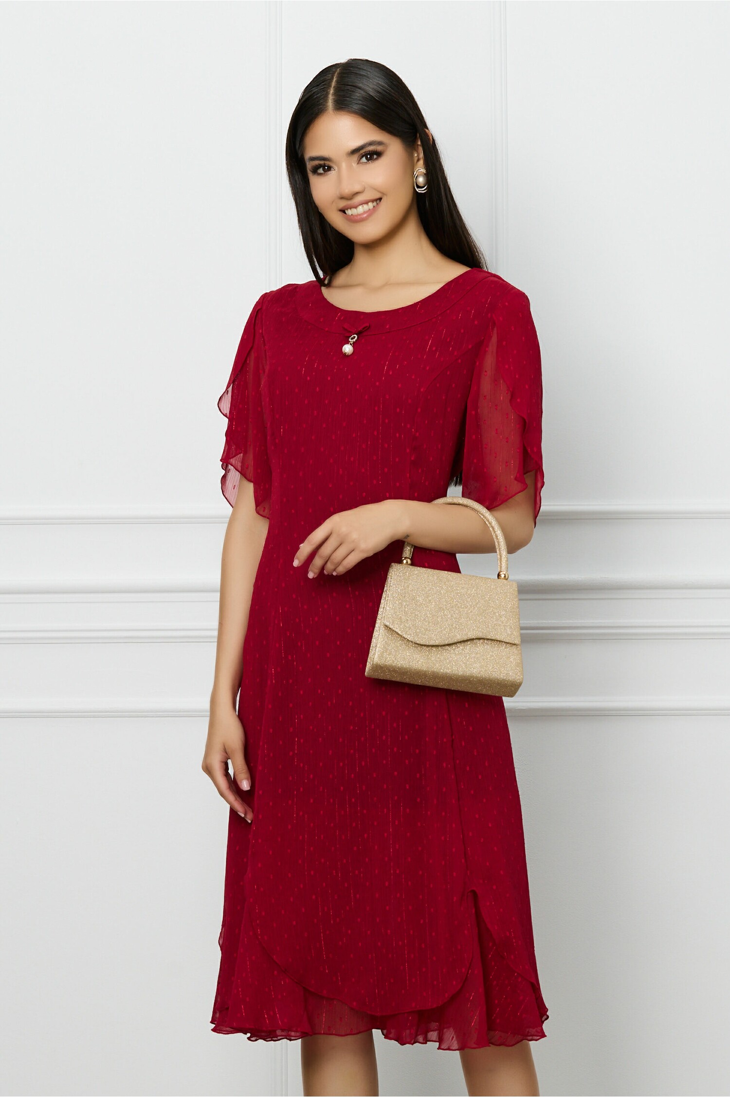 Rochie Cosmina bordo cu fir lurex si insertii in relief - Rochii-Dama.ro