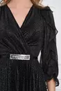 Rochie Crina lunga neagra plisata cu volanase la maneci