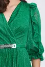 Rochie Crina lunga verde plisata cu volanase la maneci