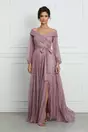 Rochie Cristina roz lunga cu maneci lungi si slipici